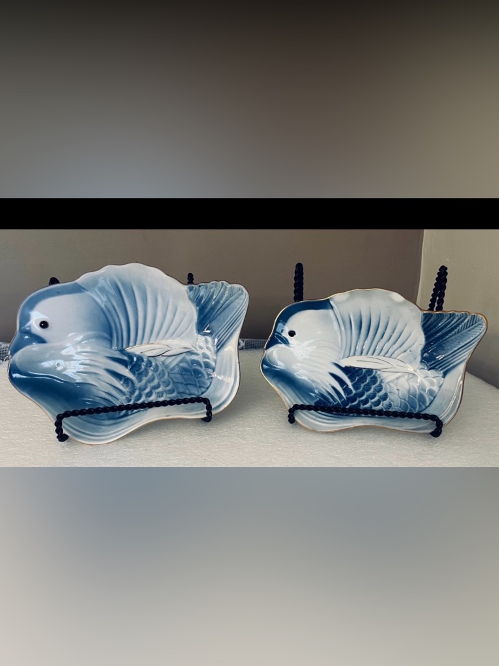 Antique Japanese Blue And White Fish Shaped Plates, Set Of 2